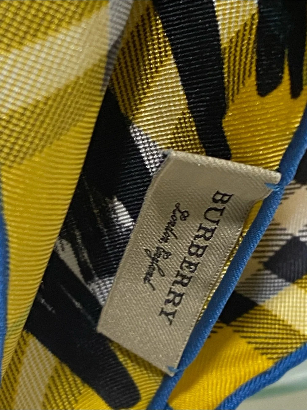 Burberry Yellow, Blue & Black Graphic Silk Scarf
